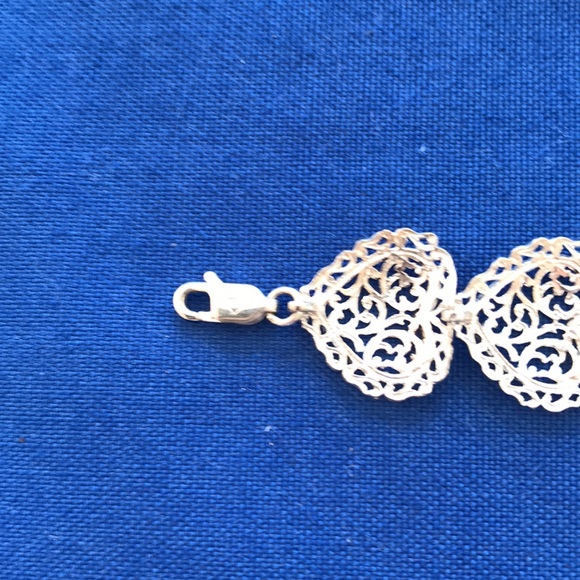 Bolivian Signed SA 925 Vintage Sterling Silver Heart Bracelet - Picture 8 of 12